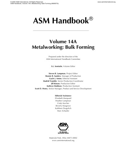 کتاب Asm: Volume 14A: Metalwork: Bulk Forming (کتاب ASM)