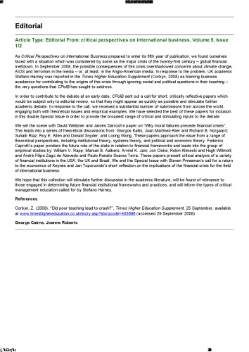 تأمل در مورد بحران مالی جهانی (دیدگاههای انتقادی در تجارت بین المللی)