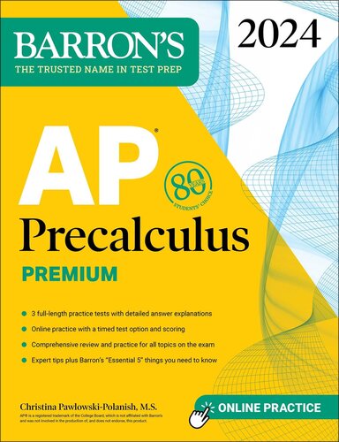 ﻿AP Precalculus Premium ، 2024: 3 تست های تمرین جامع تمرین آنلاین (AP Barron)