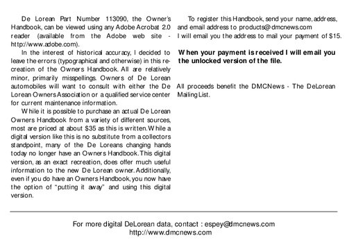 ﻿کتابچه راهنمای مالک DeLorean