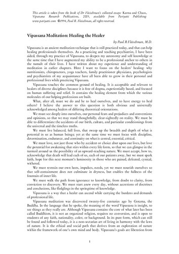 ﻿مدیتیشن ویپاسانا: شفای شفا دهنده (مقاله)