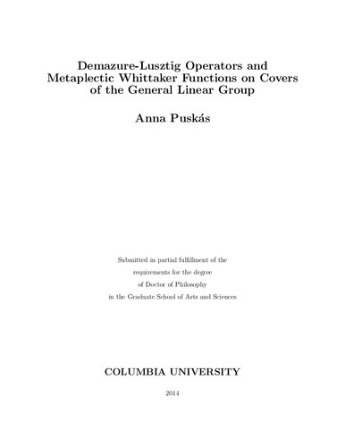 ﻿عملگرهای Demazure-Lusztig و توابع متاپلکتیک Whittaker روی جلدهای گروه خطی عمومی