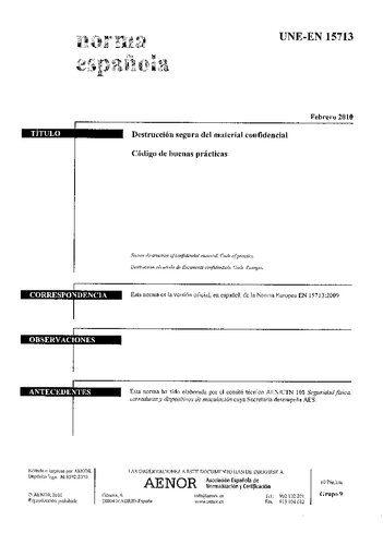 ﻿[UNE-EN 15713:2010] تخریب امن مطالب محرمانه - کد شیوه های خوب