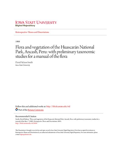 ﻿فلور و پوشش گیاهی پارک ملی Huascarán، Ancash، پرو: با مطالعات طبقه بندی اولیه برای کتابچه راهنمای فلور