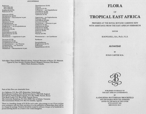 ﻿Flora of Tropic East Africa - Aloaceae (1994)