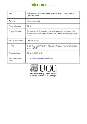 ﻿بررسی اقتباس ایرلندی از سفرهای مارکوپولو از کتاب لیزمور