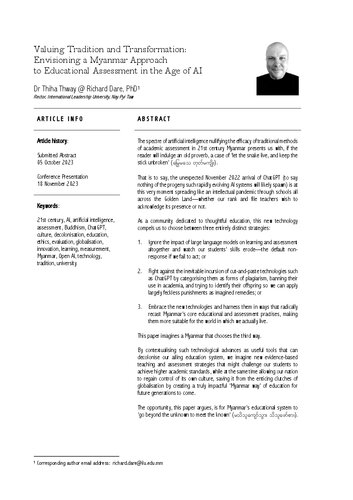 ﻿ارزش گذاری سنت و تحول با پیش بینی رویکرد میانماری به ارزشیابی آموزشی در عصر هوش مصنوعی