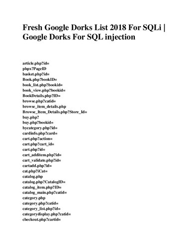 ﻿فهرست جدید Google Dorks 2018 برای SQLi | Google Dorks For SQL injection