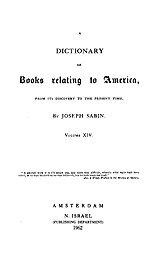Bibliotheca Americana: a dictionary of books relating to America, from its discovery to the present time, Vol. 14