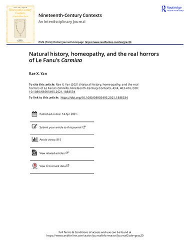 ﻿تاریخ طبیعی، هومیوپاتی، و وحشت واقعی Le Fanu’s Carmilla