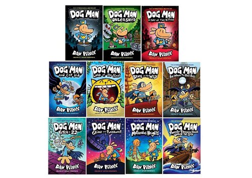 ﻿تمام یازده کتاب Dav Pilkey Dog Man Dogman از جمله کک‌ها در زیر دریا در حال مبارزه با فانتزی