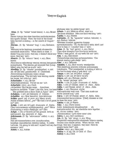 ﻿واژگان کچوا Yauyos-English