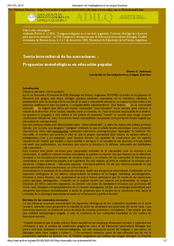 ﻿زبان‌های بومی در شمال غربی آرژانتین: معیارهای ایدئولوژیک و فنی برای خواندن-نوشتن/ نظریه بین‌فرهنگی روایات: پیشنهادهای روش‌شناختی در آموزش عمومی