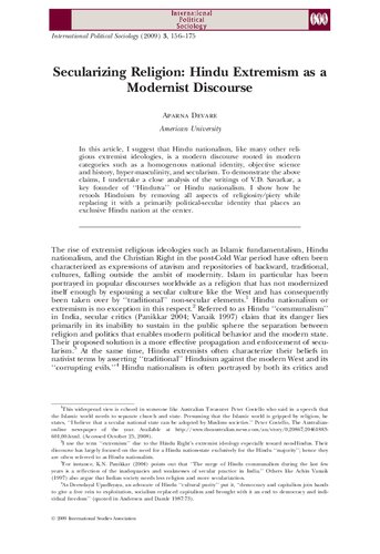 ﻿سکولاریزاسیون دین: افراط گرایی هندو به عنوان یک گفتمان مدرنیستی