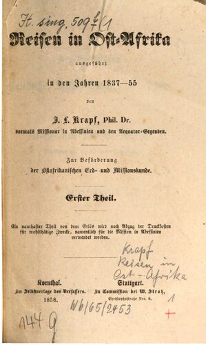 ﻿سفرها در شرق آفریقا بین سال های 1837 و 1855 انجام شد