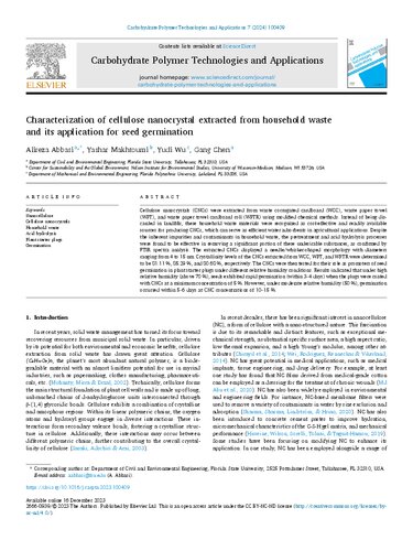 ﻿بررسی خصوصیات نانوبلور سلولز استخراج شده از زباله های خانگی و کاربرد آن برای جوانه زنی بذر