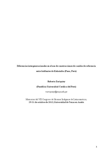 ﻿تفاوت های بین نسلی در استفاده از ساختارهای تغییر مرجع در میان سخنرانان Kakataibo (پانو، پرو)