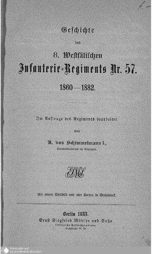 ﻿تاریخچه هشتمین هنگ پیاده نظام وستفالیا شماره 57. 1860 - 1882
