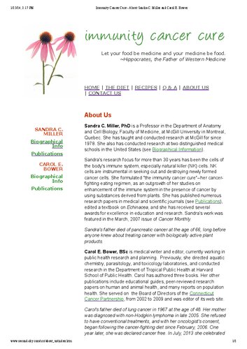 ﻿دکتر ساندرا میلر (دانشگاه مک گیل) درمان سرطان اکیناسه -- دانشگاه مک گیل و کارول بوور ایمنی ایمنی درمان سرطان اکیناسه، گون، بیدمشک -- درمان سرطان ایمنی