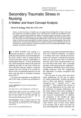﻿استرس تروماتیک ثانویه در پرستاری: تحلیل مفهوم واکر و آوانت