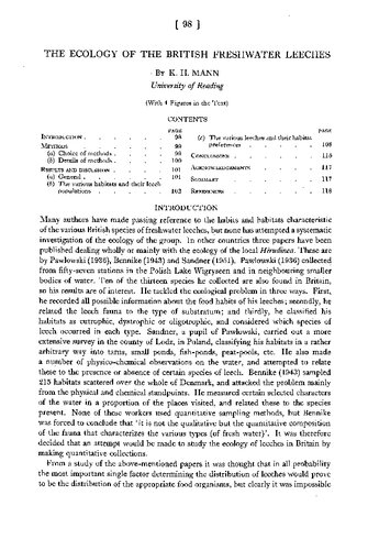 ﻿اکولوژی زالوهای آب شیرین بریتانیایی