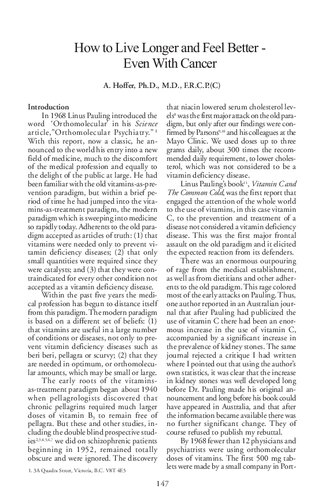 ﻿چگونه زندگی طولانی‌تری داشته باشیم، حتی با سرطان - ویتامین B3 آبرام هافر دکترای دکتر لینوس پاولینگ