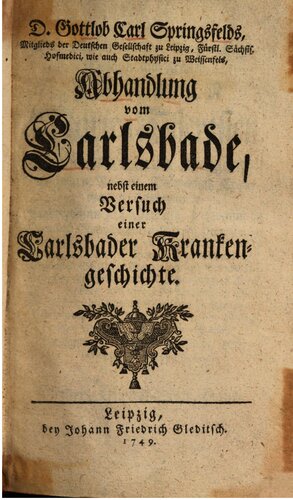 ﻿رساله در مورد کارلزباد، همراه با تلاشی برای تاریخچه پزشکی کارلسباد