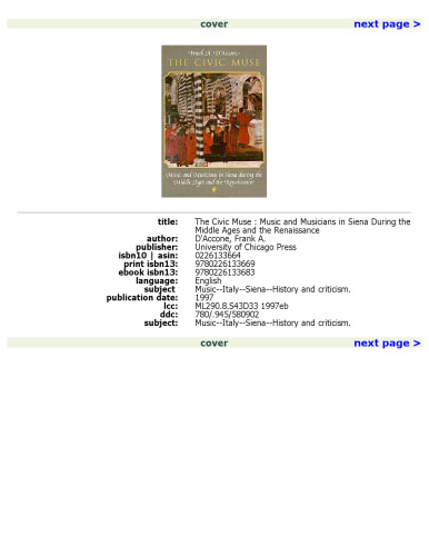 ﻿The Civic Muse: موسیقی و موسیقیدانان در سیه نا در قرون وسطی و رنسانس