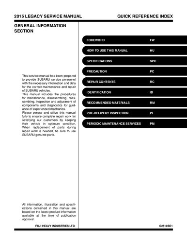 ﻿راهنمای خدمات سوبارو Legacy، Outback Factory 2015 USDM