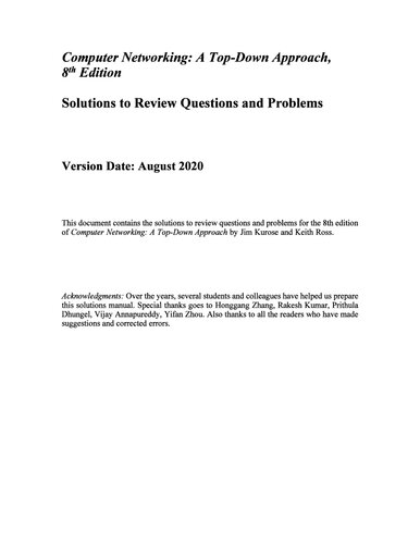 ﻿شبکه های کامپیوتری: رویکردی از بالا به پایین: راهنمای راه حل ها، نسخه هشتم