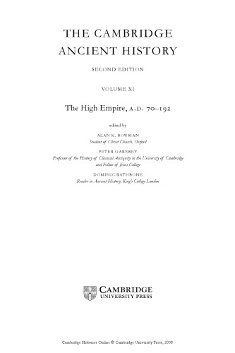 The Cambridge Ancient History Vol. 11: امپراتوری عالی ، 70-192 م
