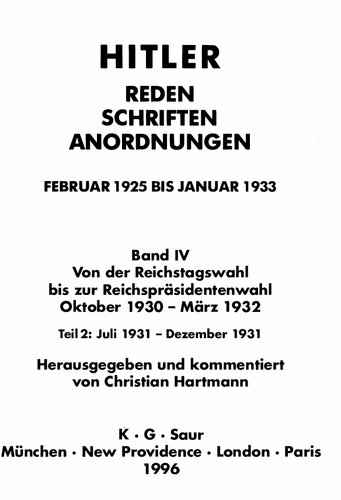 ﻿09. هیتلر - سخنرانی ها، نوشته ها، دستورات - فوریه 1925 تا ژانویه 1933 - جلد چهارم، قسمت 2