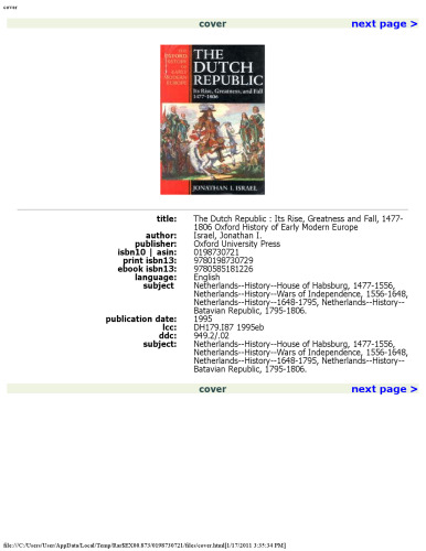 جمهوری هلندی: افزایش، افتخار و پاییز 1477-1806 (تاریخ آکسفورد اروپای مدرن مدرن)