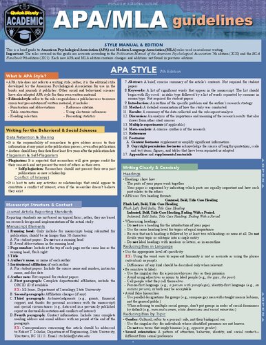 ﻿Apa/MLA Guidelines - مرجع سبک ویرایش 7th/9th for Writing: A Quickstudy Laminated Guide (Quick Study Academic)