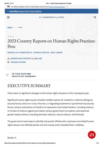 ﻿گزارش حقوق بشر 2023 پرو