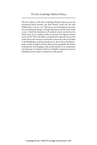 ﻿The New Cambridge Medieval History: Volume 1, c.500–c.700 (تاریخ قرون وسطی جدید کمبریج، سری شماره 1)