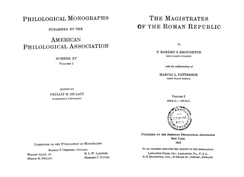 ﻿The Magistrates of the Roman Republic 1: Volume 1: 509 B.C. - 100 قبل از میلاد (تنگ نگاری های فیلسوفانه)