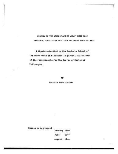 ﻿تاریخچه ایالت ولوف جولوف تا سال 1860 شامل داده های مقایسه ای از ایالت وولوف والو