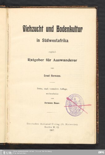 ﻿دامپروری و دامپروری در جنوب غربی آفریقا؛ همچنین راهنمای مهاجران