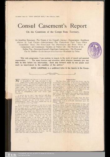 ﻿گزارش کنسول Casement در مورد وضعیت قلمرو ایالت کنگو