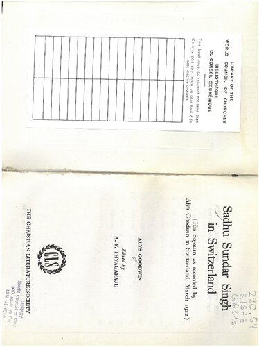 ﻿Sadhu Sundar Singh در سوئیس: اقامت او توسط Alys Goodwin در سوئیس، مارس 1922 ضبط شده است.