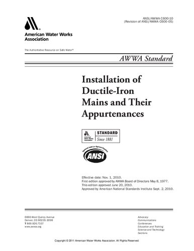 ﻿ANSI AWWA C600-10 نصب و راه اندازی شبکه های آهنی داکتیل و لوازم جانبی آن