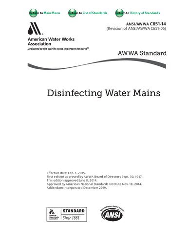 ﻿ضد عفونی کننده شبکه آب ANSI AWWA C651-14