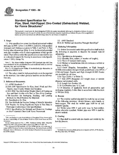 ﻿مشخصات استاندارد ASTM F1083-06 برای لوله، فولاد، جوش داده شده با روکش روی گرم (گالوانیزه) برای سازه های حصاری