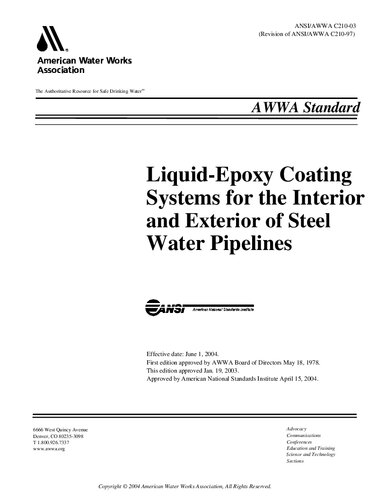 ﻿سیستم های پوشش مایع اپوکسی ANSI AWWA C210-03 برای داخلی و خارجی خطوط لوله آب فولادی