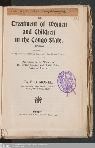 ﻿رفتار با زنان و کودکان در ایالت کنگو 1895-1904. درخواستی برای زنان امپراتوری بریتانیا و ایالات متحده آمریکا