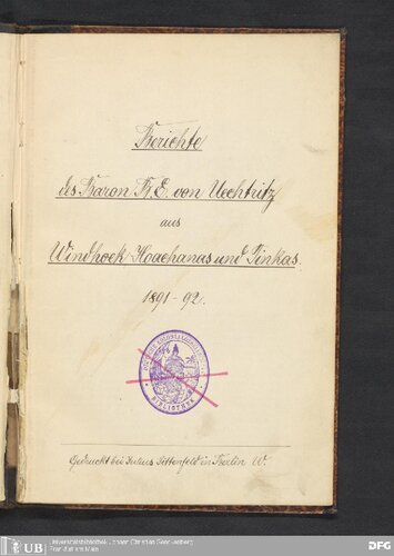 ﻿گزارش بارون B. E. von Üchtritz از ویندهوک از 2 اوت 1891 (به انجمن استعمار آلمان در برلین)