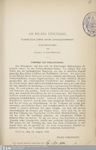 ﻿در Kilima Njaro; از برگه های خاطرات یک مسافر آفریقایی / از خاطرات مسافر آفریقایی هانس هیرش