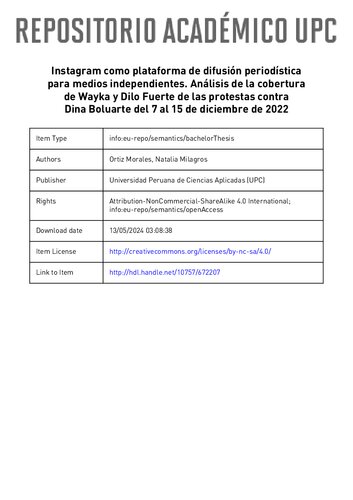 ﻿اینستاگرام به عنوان یک پلت فرم انتشار روزنامه نگاری برای رسانه های مستقل. تحلیل پوشش Wayka و Dilo Fuerte از اعتراضات علیه دینا بولوارته از 7 تا 15 دسامبر 2022