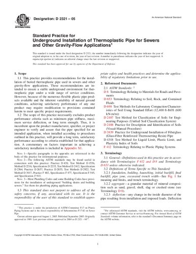 ﻿ASTM D2321-05 تمرین استاندارد برای نصب زیرزمینی لوله ترموپلاستیک برای فاضلاب و سایر کاربردهای جریان گرانشی